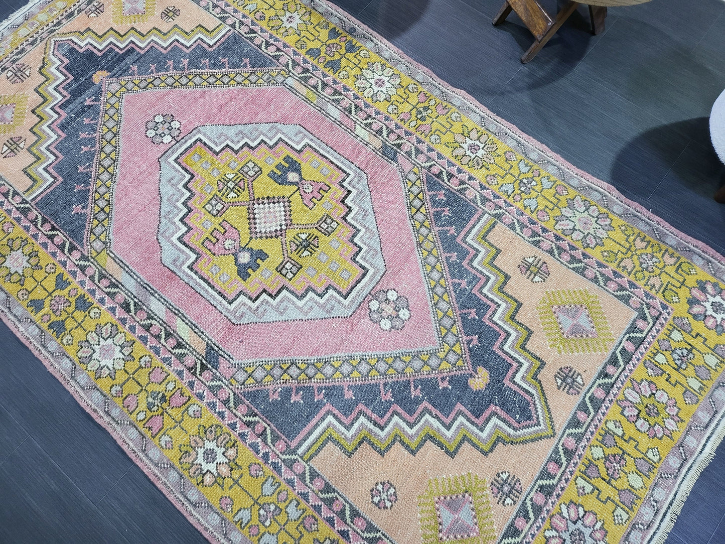 Vintage Rug,  TURKISH 4.2 x 7.4 HANDMADE Rug, Vintage Turkish Rug, Oushak Rug, Turkish Oushak Rug, Vintage Handknotted Rug, Wool Rug