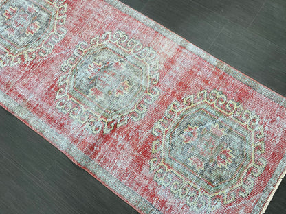 Vintage Runner Rug 3 x 11.6 Distressed Handmade Runner Rug Turkish Runner Rug Vintage Runner Rug Hallway Runner Rug Wool Kitchen Runner
