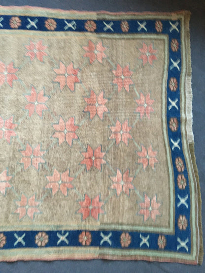 3.6x6 feet handmade grey wool muted rug, turkish vintage blue rug, large oushak kitchen floor rug, bedroom area wide rug, living room rugs