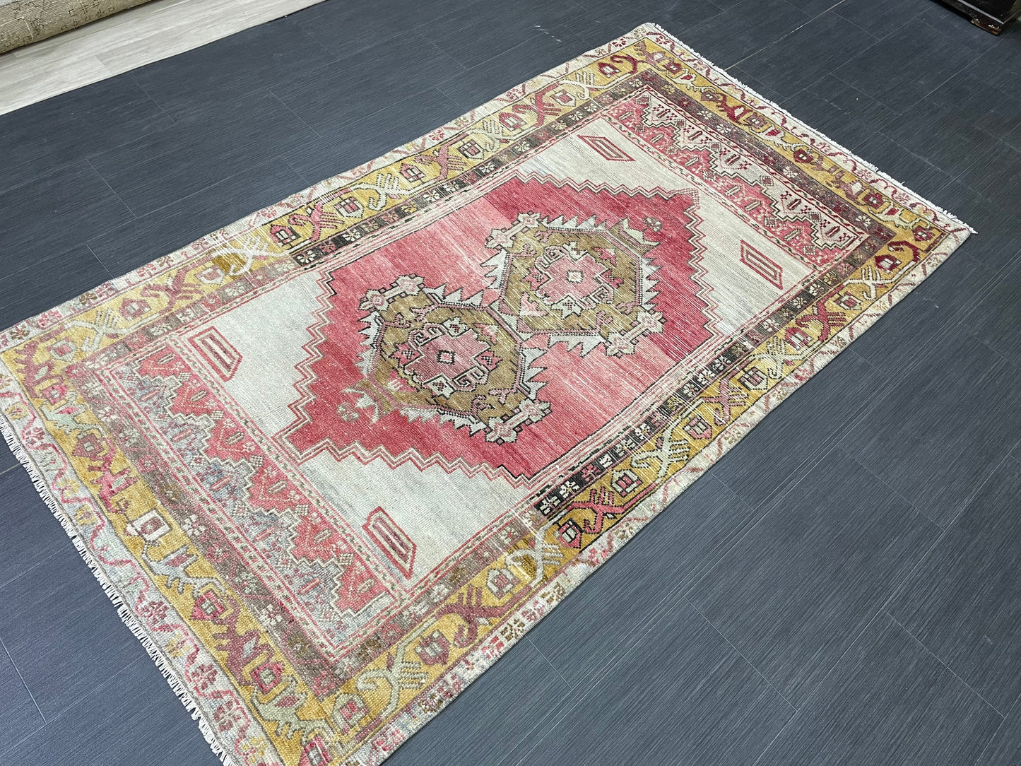 Vintage TURKISH Rug 3.7 x 6.7 Muted Rug Vintage Oushak Wool On Wool Rug Vintage Runner Rug Wool Rug Hand Made Rugs Vintage Turkish Rug