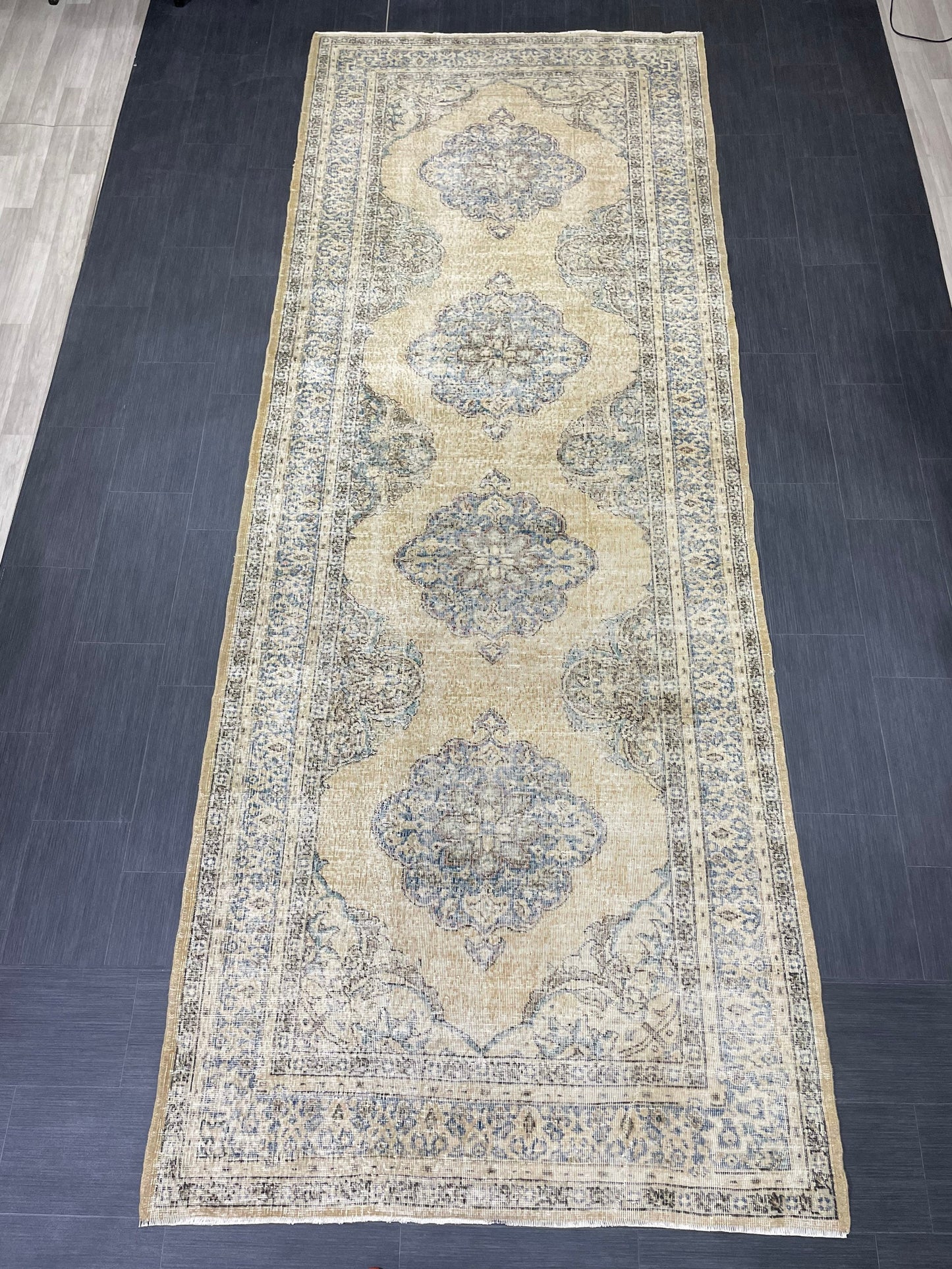 Vintage Hand Knotted Rug Vintage 5x13 Runner Oushak Runner Rug Turkish Runner Rug Vintage Runner Rug Star Kitchen Runner Natural Wool