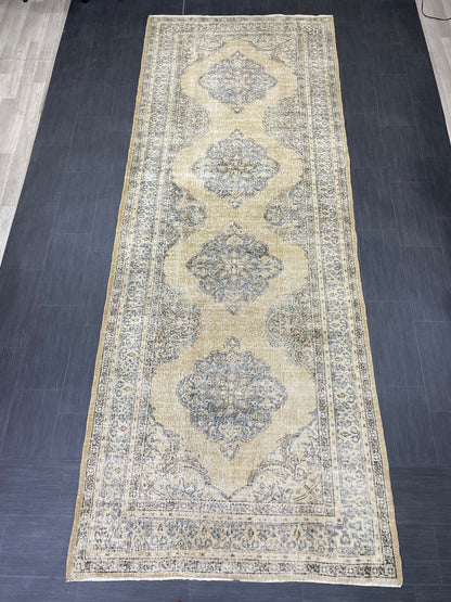 Vintage Hand Knotted Rug Vintage 5x13 Runner Oushak Runner Rug Turkish Runner Rug Vintage Runner Rug Star Kitchen Runner Natural Wool