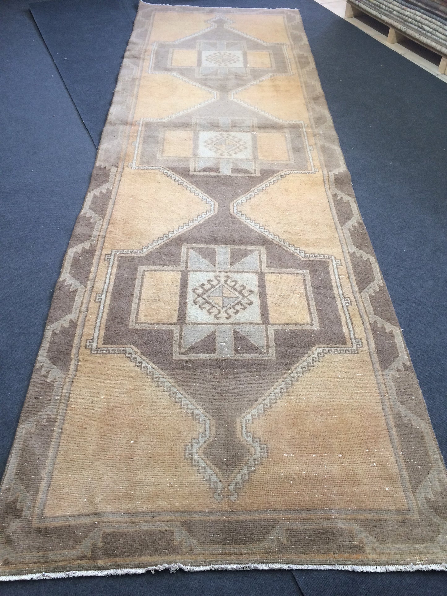 12.2 x 3.8 Oushak Runner Rug Turkish Runner Rug Neutral Vintage Runner Rug Hallway Runner Rug Muted Kitchen Runner Rug Wool Runner Rug Wool