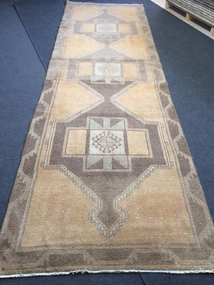 12.2 x 3.8 Oushak Runner Rug Turkish Runner Rug Neutral Vintage Runner Rug Hallway Runner Rug Muted Kitchen Runner Rug Wool Runner Rug Wool