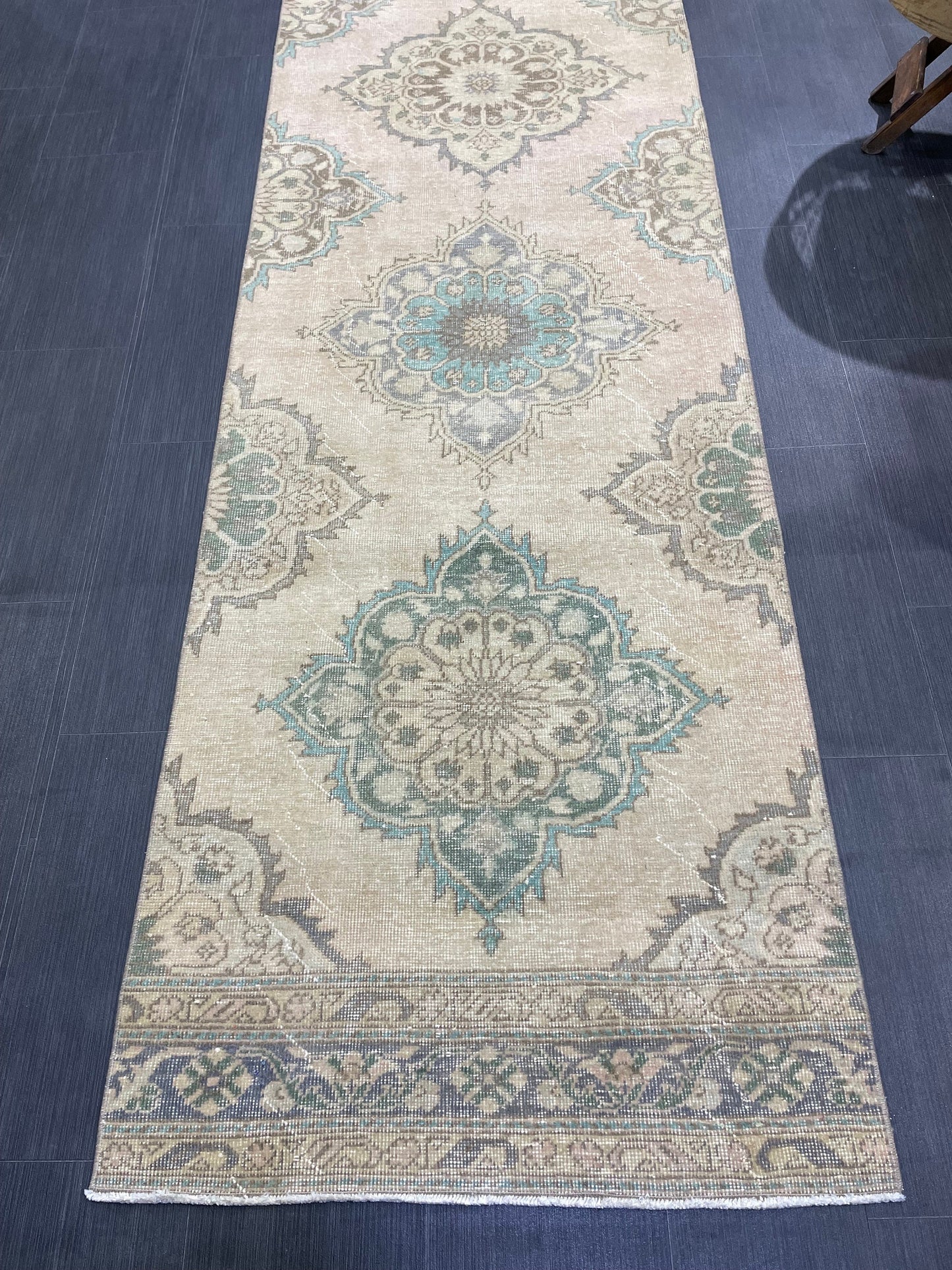 Distressed VINTAGE Rugs, Handmade Runner Rug, Oushak 2.9 x 12.2 Rug, Rustic Runner Rug, Antique Rug, Turkish Rug, Farmhouse Rug, Wool rug