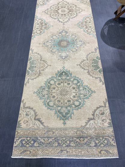 Distressed VINTAGE Rugs, Handmade Runner Rug, Oushak 2.9 x 12.2 Rug, Rustic Runner Rug, Antique Rug, Turkish Rug, Farmhouse Rug, Wool rug