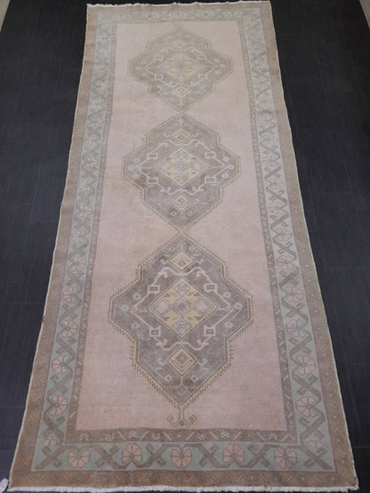 Muted Vintage Runner Rug 4.7 x 11 Muted Hallway Runner Rug Kitchen Runner Rug Muted Wool Runner Rug Muted Oushak Rug Turkish Runner Oriental