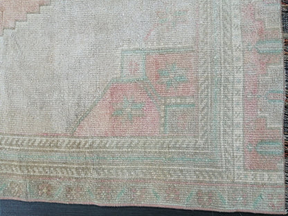 3.7 x 9 Muted Oushak Runner Rug Turkish Runner Rug Vintage Runner Rug Hallway Runner Rug Kitchen Runner Rug Wool Runner Rug