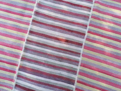 9.5x9.9 Flatwoven kilim rug stripe turkish handmade rug, Flatwoven vintage oushak rug, wool rug