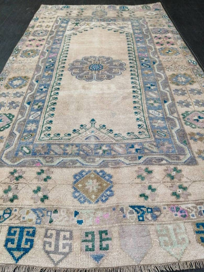 OUSHAK RUG TURKISH Oushak Rug Vintage Rug 3.7 x 7 Vintage Rug Wool Oushak Rug Hand Made Rug 4x7 Oriental Rug Turkish Rug
