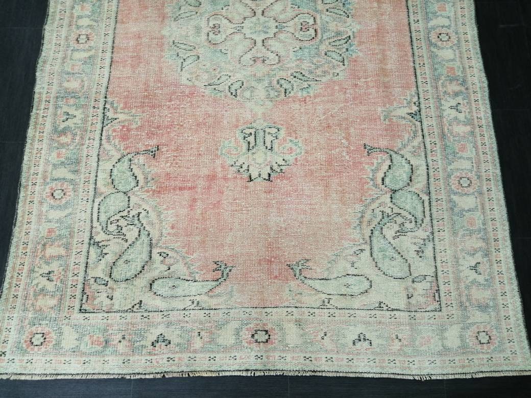Vintage Hand Made Rug, 5.8 x 8.7 Large Oushak Rug, Pink Rustic Rug, Distressed ORIENTAL Rug, Distressed Turkish Rug, Vintage Persian rug