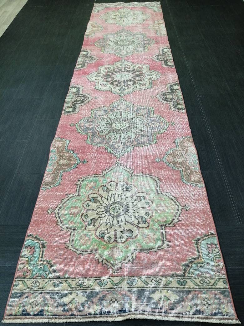 Muted RUNNER Rug, 2.8 x 12 RUNNER Rug,  Oushak Runner Rug, Vintage Turkish Rugs, Oriental Runner Rug, Turkish Oushak Runner Persian Runner