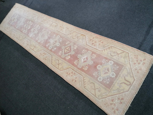 Muted soft colors runner rug, 10x2'8, faded runner rug, pastel turkish runner rug, turkish vintage rug, hallway runner rug, kitchen runner
