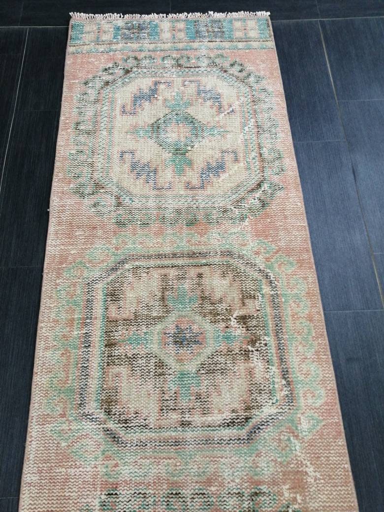 Muted Oushak Runner Rug 2.2 x 11  Vintage Runner Rug Distressed Hallway Runner Rug Turkish Kitchen Runner Rug Antique Wool Runner Rug