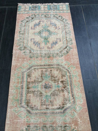 Muted Oushak Runner Rug 2.2 x 11  Vintage Runner Rug Distressed Hallway Runner Rug Turkish Kitchen Runner Rug Antique Wool Runner Rug