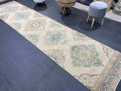 Distressed VINTAGE Rugs, Handmade Runner Rug, Oushak 2.9 x 12.2 Rug, Rustic Runner Rug, Antique Rug, Turkish Rug, Farmhouse Rug, Wool rug