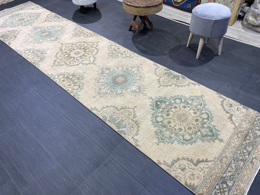 Distressed VINTAGE Rugs, Handmade Runner Rug, Oushak 2.9 x 12.2 Rug, Rustic Runner Rug, Antique Rug, Turkish Rug, Farmhouse Rug, Wool rug