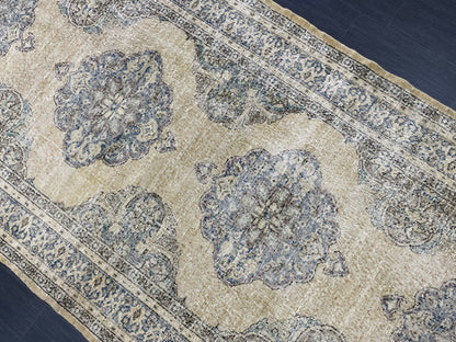 Vintage Hand Knotted Rug Vintage 5x13 Runner Oushak Runner Rug Turkish Runner Rug Vintage Runner Rug Star Kitchen Runner Natural Wool