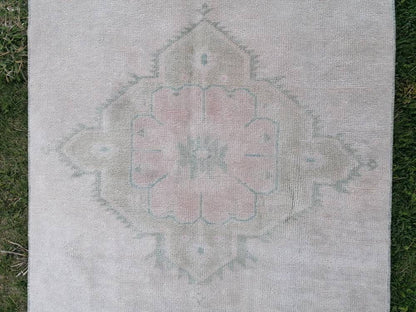 Faded runner wool rug 2'10x10'7 muted runner handmade rug, hallway runner rug, kitchen runner, bohemian runner, vintage runner rug,