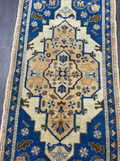 Hand Knotted Runner Rug, Vintage 1.8 x 3.7 Runner Rug,Handmade Short Runner Rug,Bathroom Runner Rug, Antique Runner Rug, Vanity Runner Rug,