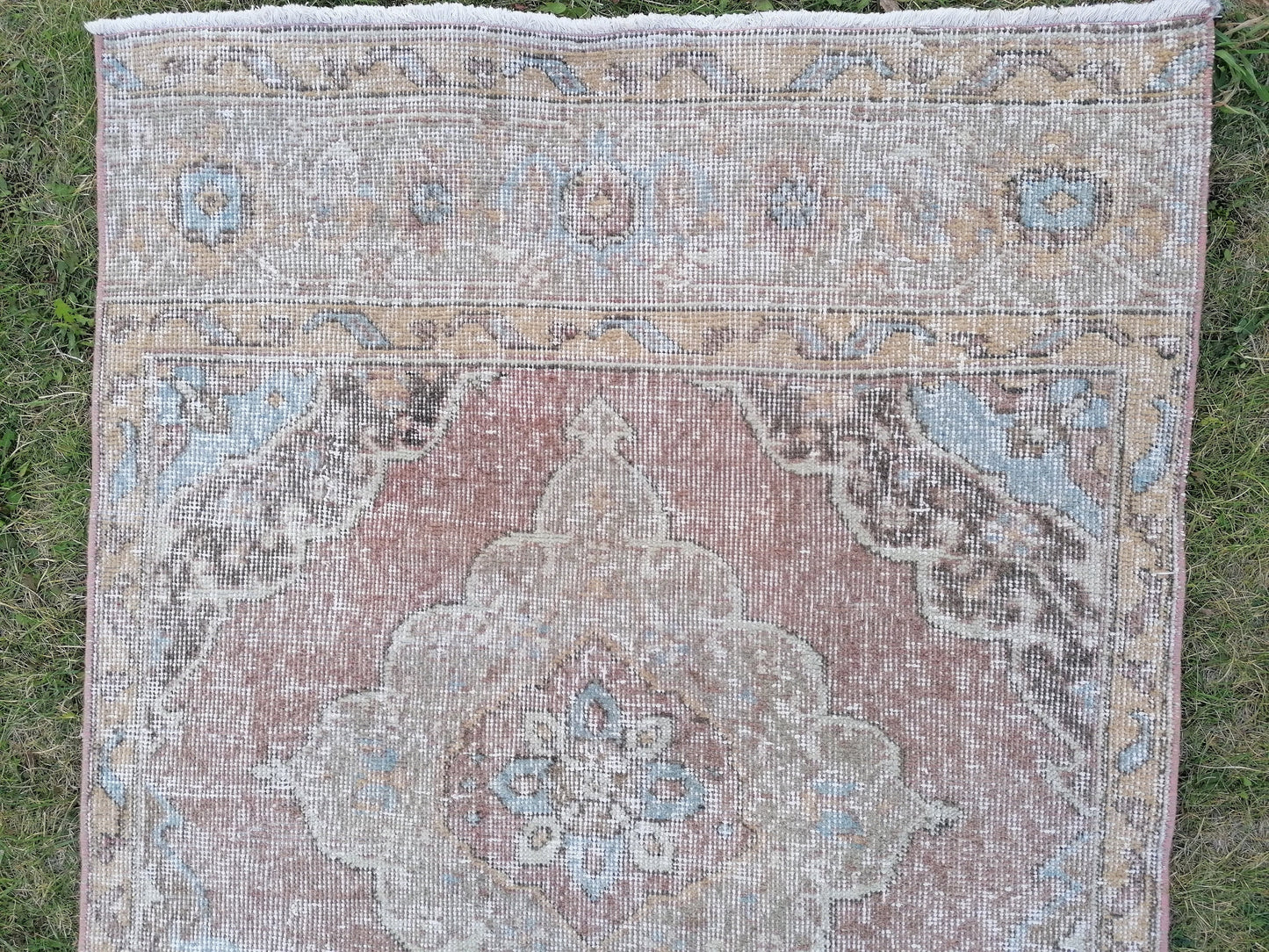 3'2x12'9 oushak turkish runner rug, kitchen wool runner rug ,vintage hallway rug, vintage hand made rug