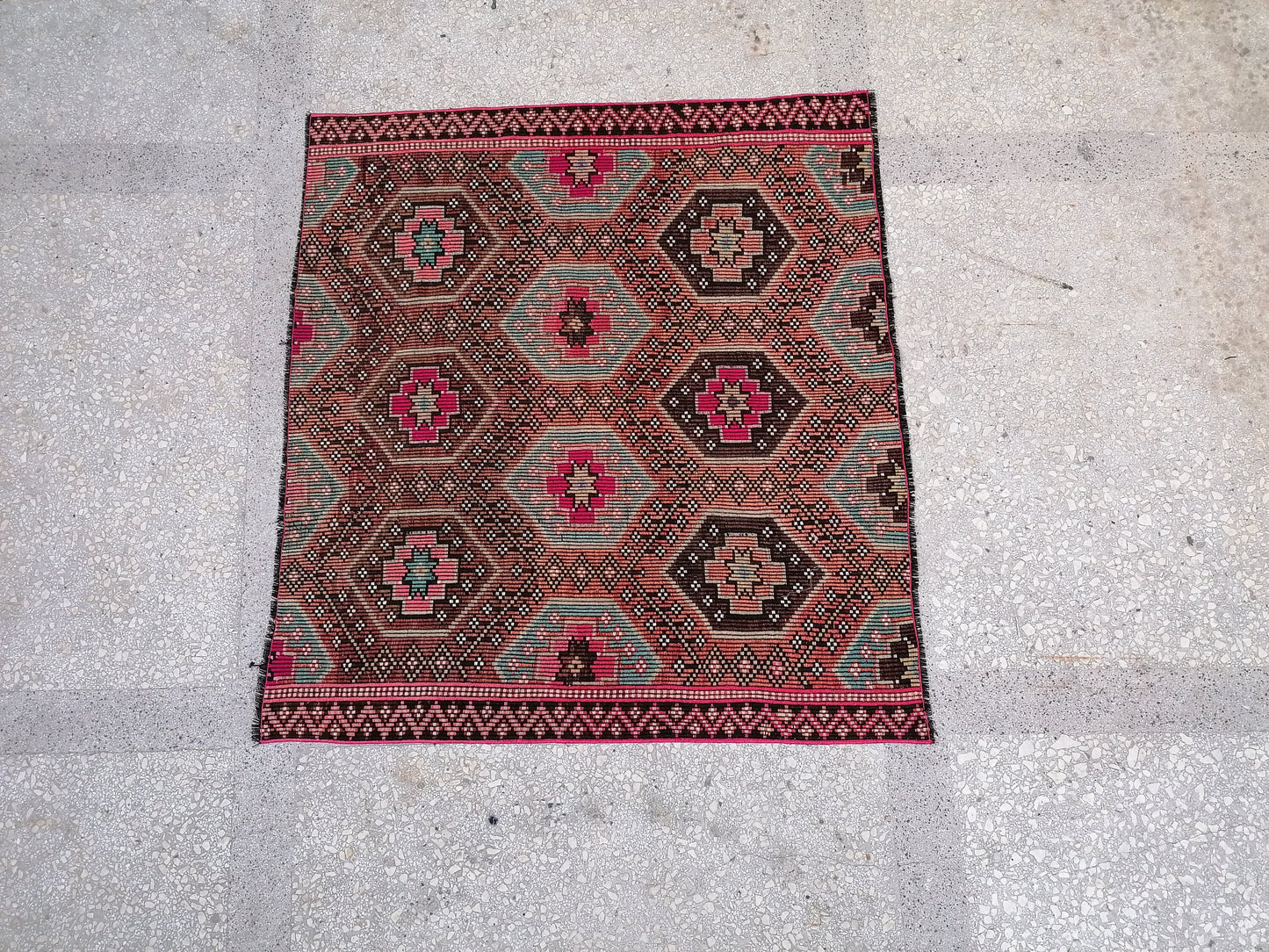 5'9x5'5 flatwoven with embroidery rug turkish hand made rugs vintage turkish rugs oushak rug vintage oushak rug, wool rug