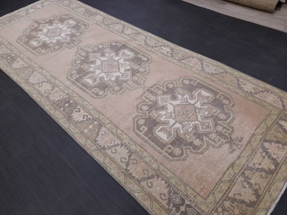 Vintage Turkish Oushak Runner Rug 4.2 x 11 Muted Vintage Runner Rug Hallway Runner Rug Kitchen Runner Rug Wool Runner Rug Wool Oushak Rug