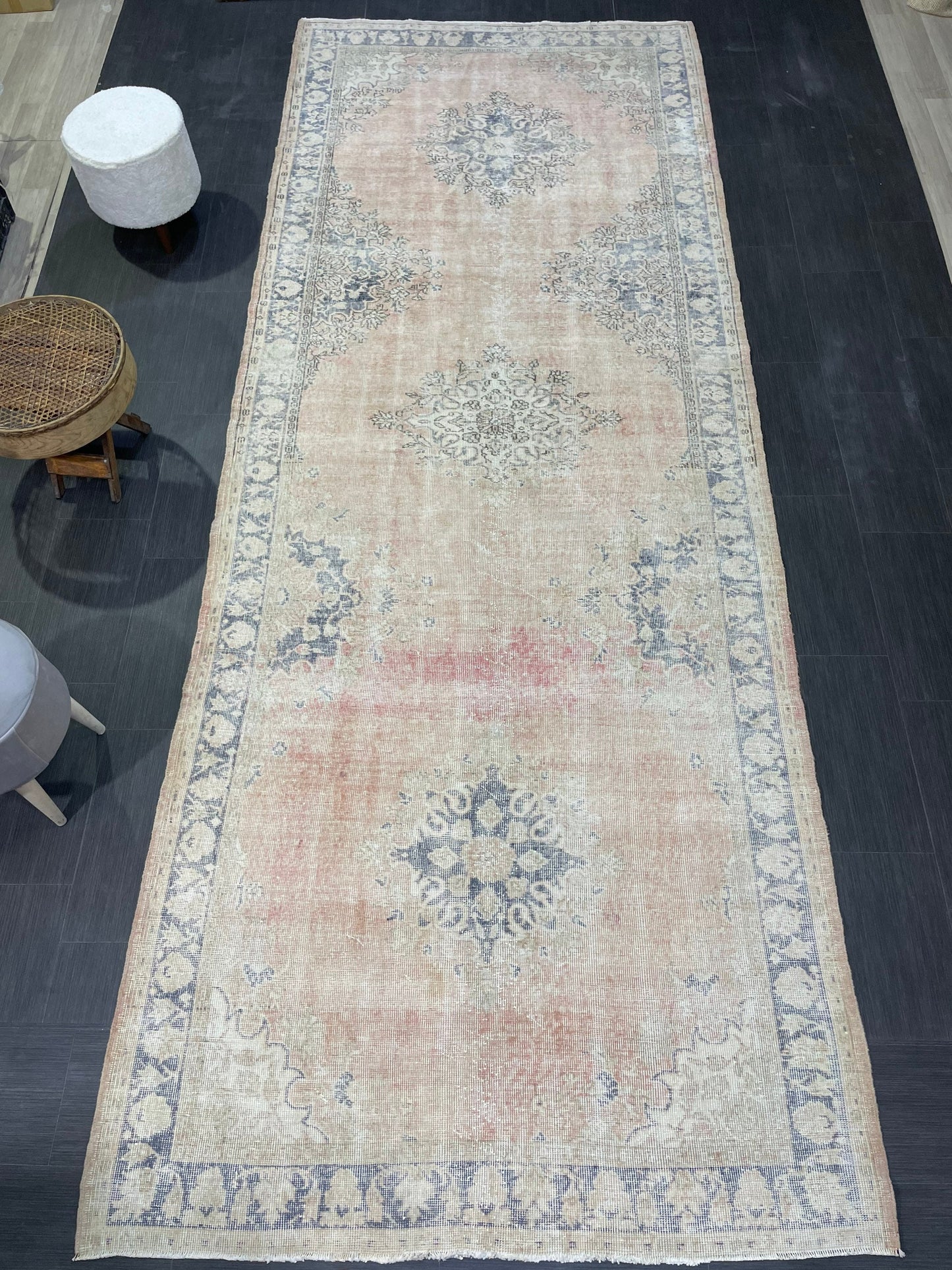 Muted Distressed Runner Rug, Antique Turkish Runner 5x13 Rug Vintage Runner Rug Hallway Runner Rug Kitchen Runner Rug Wool Handmade Runner