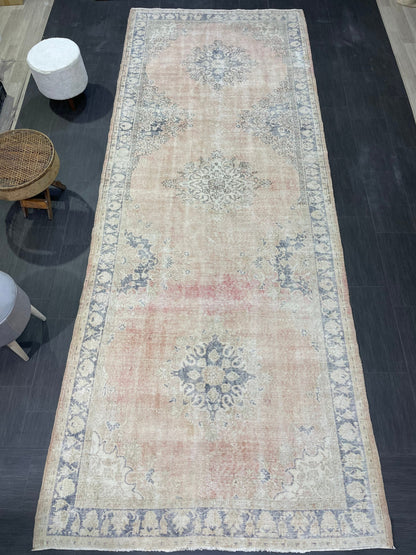 Muted Distressed Runner Rug, Antique Turkish Runner 5x13 Rug Vintage Runner Rug Hallway Runner Rug Kitchen Runner Rug Wool Handmade Runner