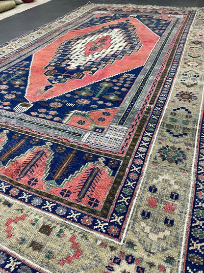 OUSHAK RUG TURKISH Vintage 4.9 x 9 Rug Vintage Oriental Rug Vintage Rug Wool Hand Knotted 5x9 Rug Hand Made Rugs Vintage Turkish Rug