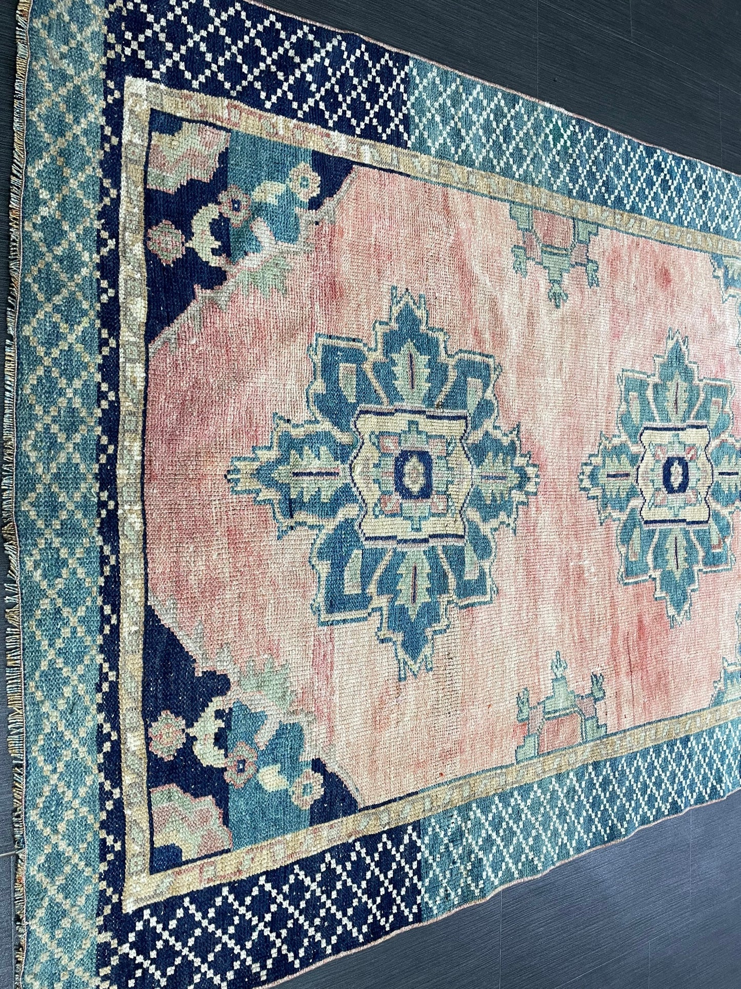 Turkish Oushak Runner 4.2 x 10 Rug Turkish Runner Rug Vintage Runner Rug Hallway Runner Rug Kitchen Runner Rug Wool Runner Navy Green