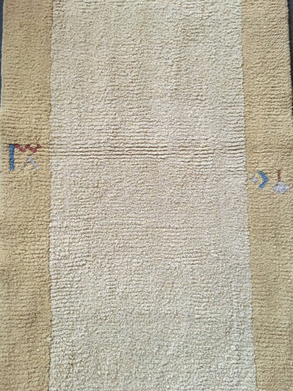 2.4x4.4 feet natural wool handmade turkish runner, mini vintage kitchen runner, oushak brown living room rug, bedroom area runner, beige rug