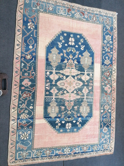 9x6'2 oushak vintage rug, turkish oushak rug rustic unsual tribal rug retro style rug