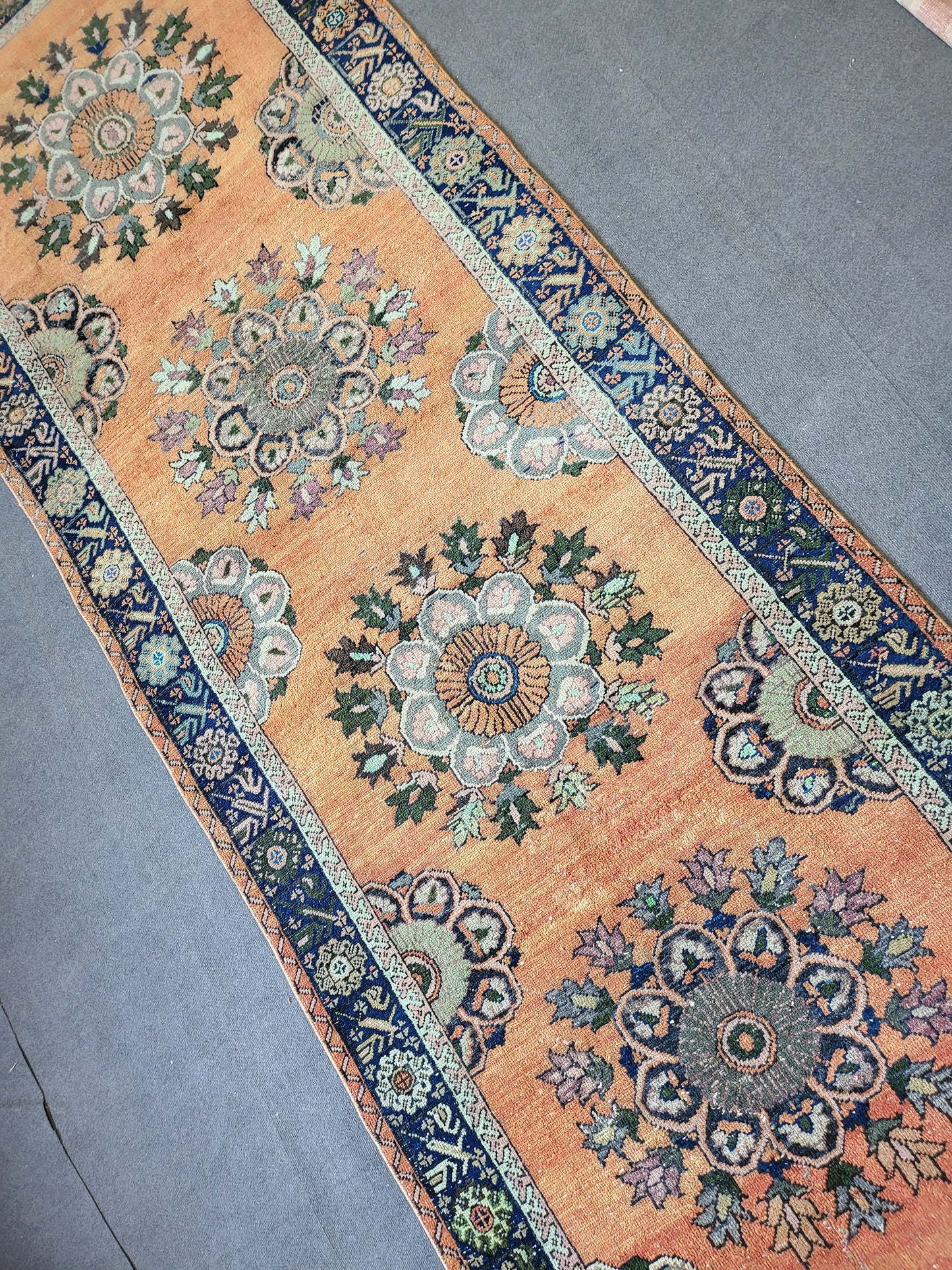 WOOL Oushak Runner Rug, Turkish 4.4 x 12.2 Runner Rug, Vintage Runner Rug, Hallway Runner Rug, Kitchen Runner Rug, Wool Runner Rug