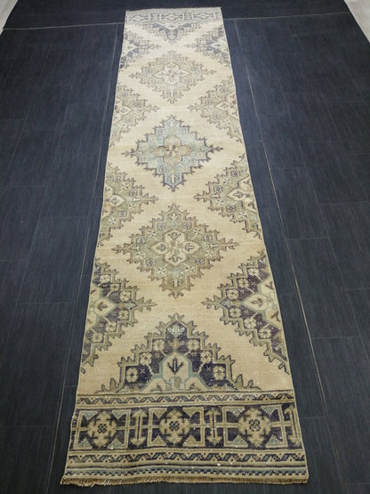 2.6 x 11.4 Oushak Runner Rug Turkish Runner Rug Muted Vintage Runner Rug Hallway Runner Rug Kitchen Runner Rug Wool Staircase Runner Rug