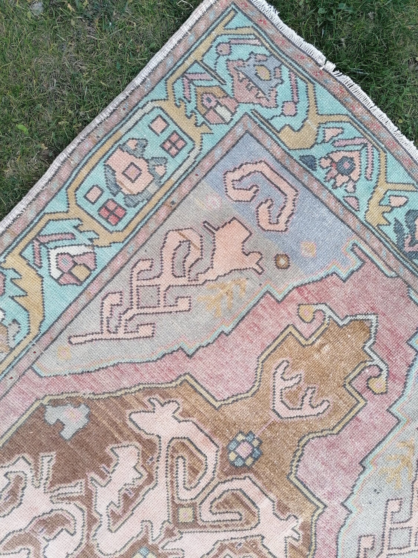 Vintage oushak hand made wool rug 4’4.8’3 kitchen rug, bohemian rug, area rug