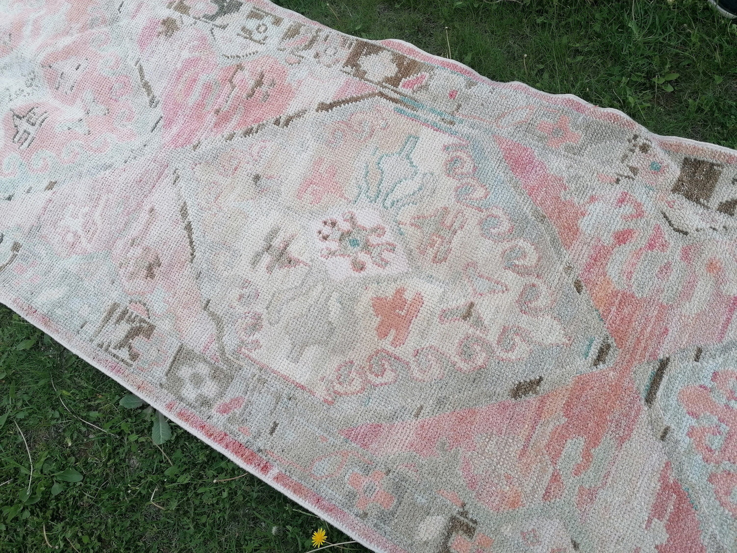 Oushak runner rug 2'11x16'8 turkish new production oushak runner rug vintage runner rug, hallway runner  kitchen runner, handmade wool rugs