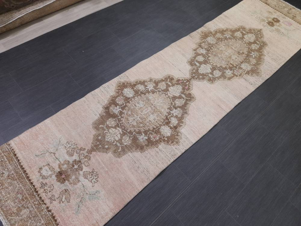 Vintage Runner Rug 2.8 x 11.4 Turkish Runner Rug Handmade Runner Rug Hallway Runner Kitchen Runner Rug Wool Runner Rug Oriental Runner Rug