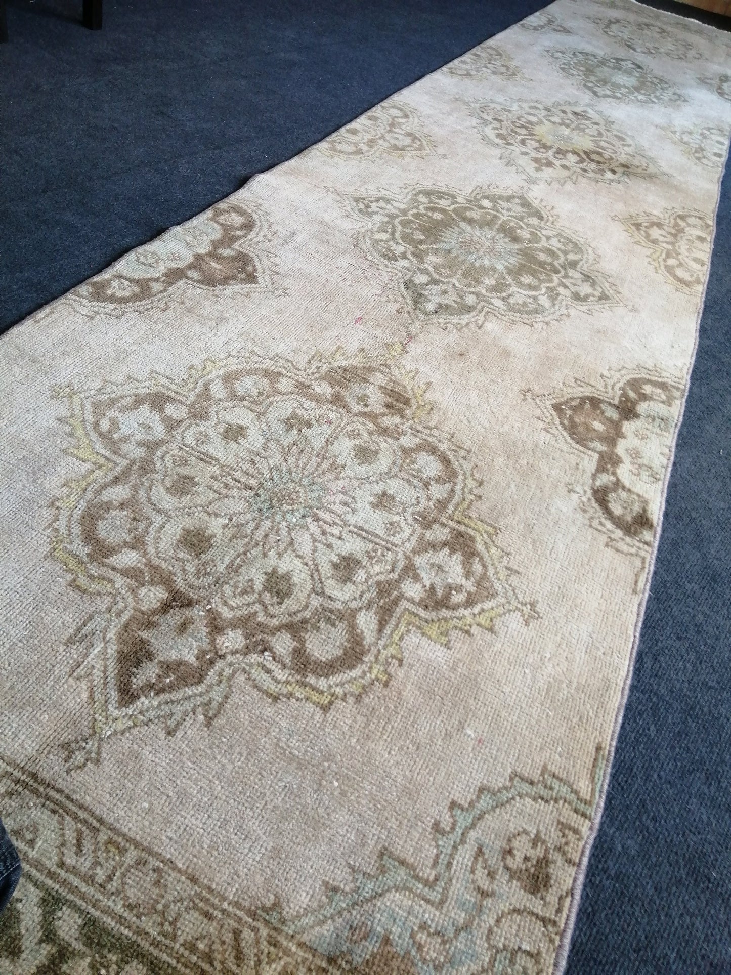 13.9 x 2.8 Muted Oushak Runner Rug Turkish Runner Rug Vintage Runner Rug Hallway Runner Rug Faded Kitchen Runner Rug Wool Runner Rug