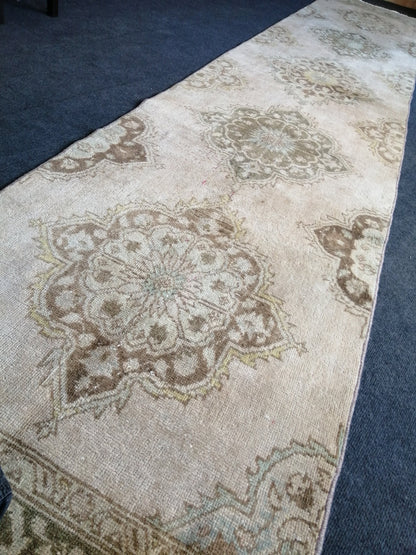 13.9 x 2.8 Muted Oushak Runner Rug Turkish Runner Rug Vintage Runner Rug Hallway Runner Rug Faded Kitchen Runner Rug Wool Runner Rug
