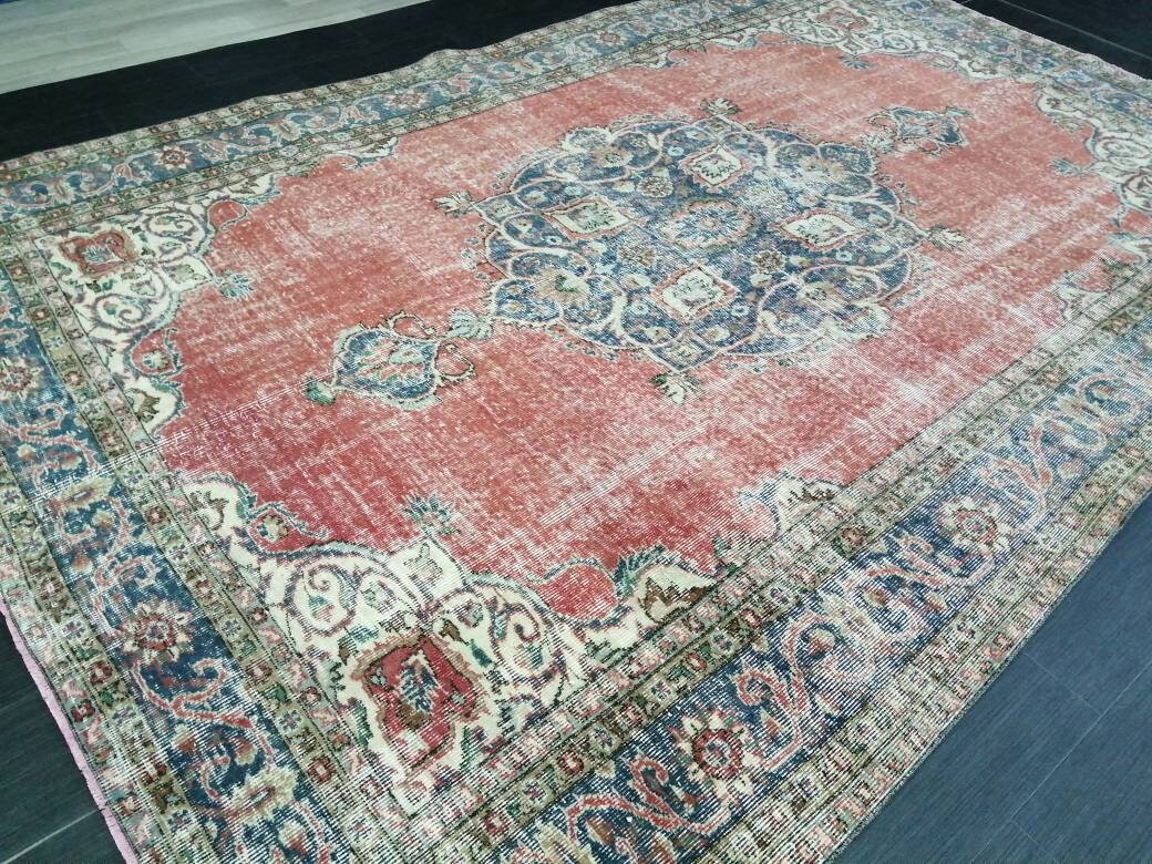 Vintage rug, Persian  Rug, Antique 7 x 10. 3ft. Rug, turkish Rug, Pink Oushak  rug, Ethnic Rug, Traditional Rug, wool Rug,Handmade Rug