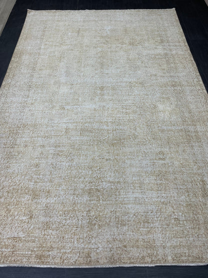 Neutral Vintage Rug Muted TURKISH 7 x 10.4 Rug Handmade Rug Distressed Rug  Large Turkish Oushak Rug Wool Rug Hand Knotted Rug