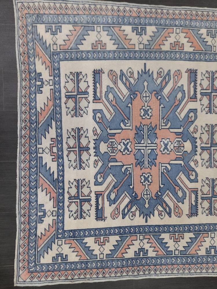 Blue Vintage Rug Hand Made Rug 4.6 x 6.5 Oushak Rug Rustic Rug ORIENTAL Rug Turkish Rug Vintage Persian rug