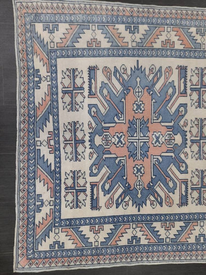 Blue Vintage Rug Hand Made Rug 4.6 x 6.5 Oushak Rug Rustic Rug ORIENTAL Rug Turkish Rug Vintage Persian rug