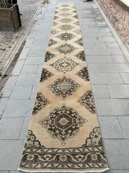 Handmade Extra Long Turkish Runner Very Long Oushak Runner Rug 2.8 x 22.7 ft Vintage Runner Rug Pink XL Muted Runner Rug Staircase Runner