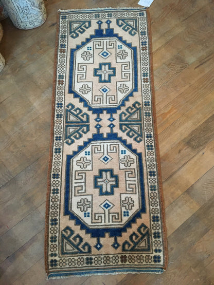 2x3 feet vintage small rug, oushak bedroom small rug, entryway blue small rug, turkish kitchen mini rug,, muted persian design bathroom rug