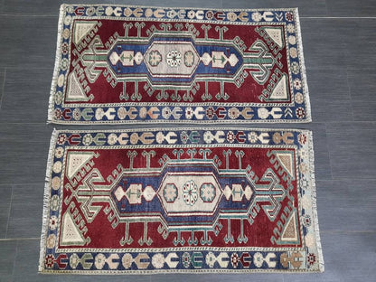 Pair Of Small Rug Turkish Rug Mini Rug Twin Small Area Rug 2x4  Turkish Rug Oushak Rug Persian Hand Made Rug Matching Oriental Vintage Rug