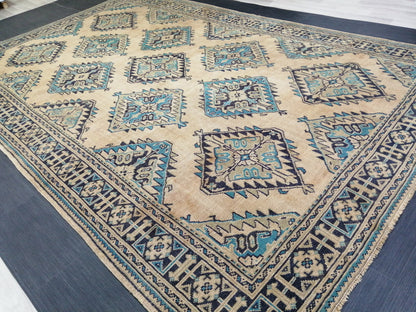 7.7 x 12 OUSHAK RUG Large TURKISH Blue And Navy Oushak Rug Vintage 8x12 Vintage Turkish Rug Wool Oriental Rug Hand Made Rug Vintage Rug