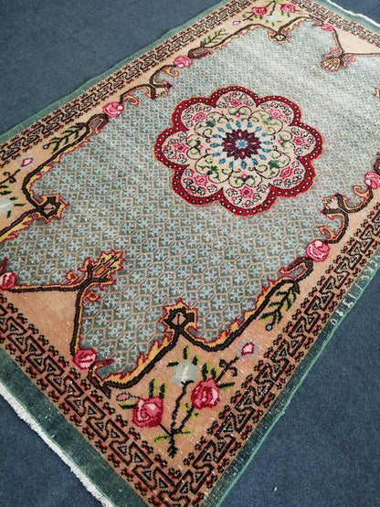Floral OUSHAK RUG TURKISH Oushak Rug Vintage Oushak Runner Rug Vintage Runner Rug Wool Oushak Rug Hand Made Rugs Vintage Turkish Rug