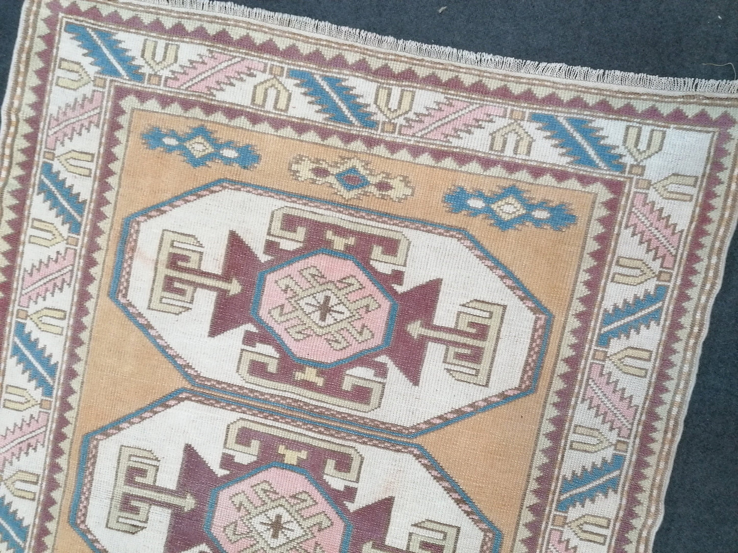 4.3x6 vintage wool rug, oushak rug, living room rug, unique hand made rug, bohemian rug